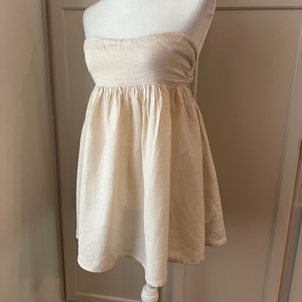 VRG GRL Cream 100% Linen Strapless Top Tie Back Size small